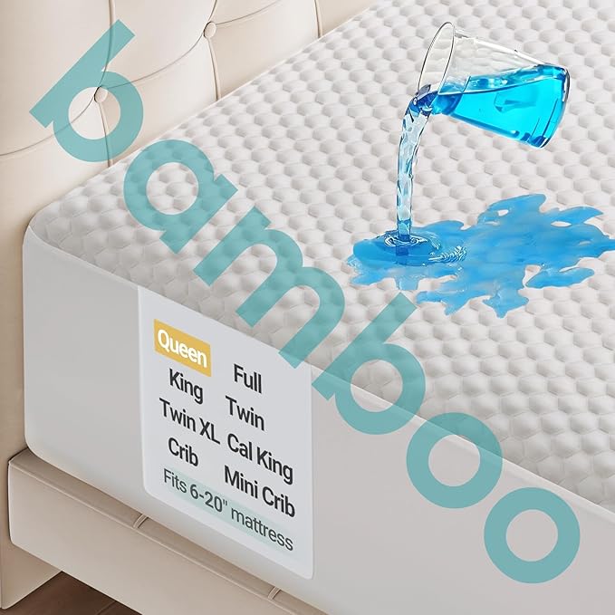 OhGeni 100% Waterproof 2 Pack King Size Mattress Protector, Soft Mattress Pad, Fits 6"-20" Mattresses with Deep Pocket, Cooling, Breathable Fitted Sheets, Soft Bed Cover, Noiseless, Machine Washable