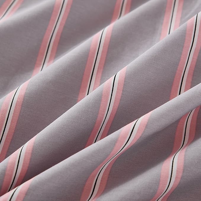 Merryword Body Pillow Cover 20x54inches, 100% Cotton Pillow Case, Gray and Pink Striped Pillowcase, Luxury Linen Like Pillowcase, Soft Breathable Wide Stripes Long Pillowcase, 1-Piece