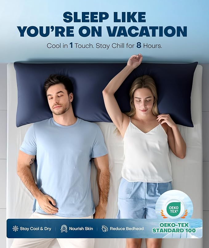 Ice Cooling Body Pillowcase for Hot Sleepers, Stay Cool All Night, Silky Touch Long Body Pillow Cases with Invisible Zipper, Soft Breathable Body Pillow Cover, Gift for Men Women - 20"x54", Navy Blue