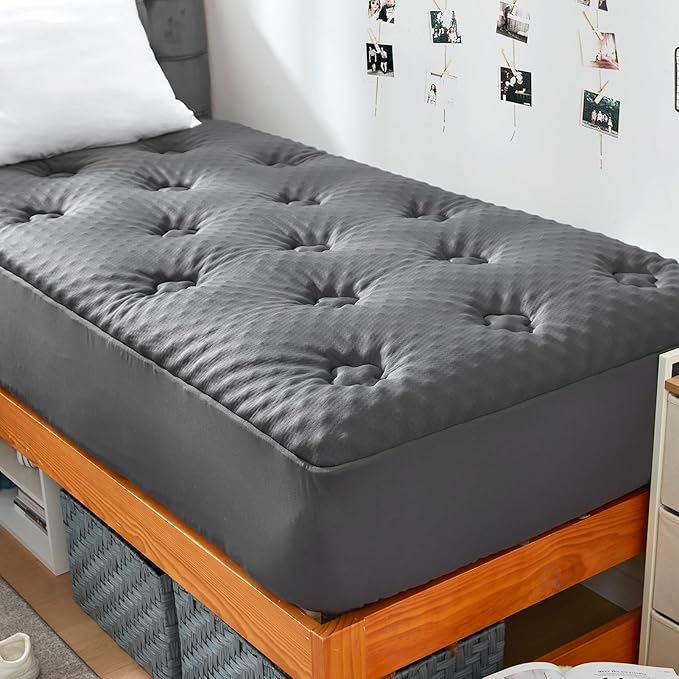 Hansleep Twin Mattress Pad Topper Memory Foam, Twin Foam Mattress Topper Viscose Derived from Bamboo, Twin Size Bed Mattress Pad Cover for Back Pain Relief, 39" x 75", Charcoal Grey