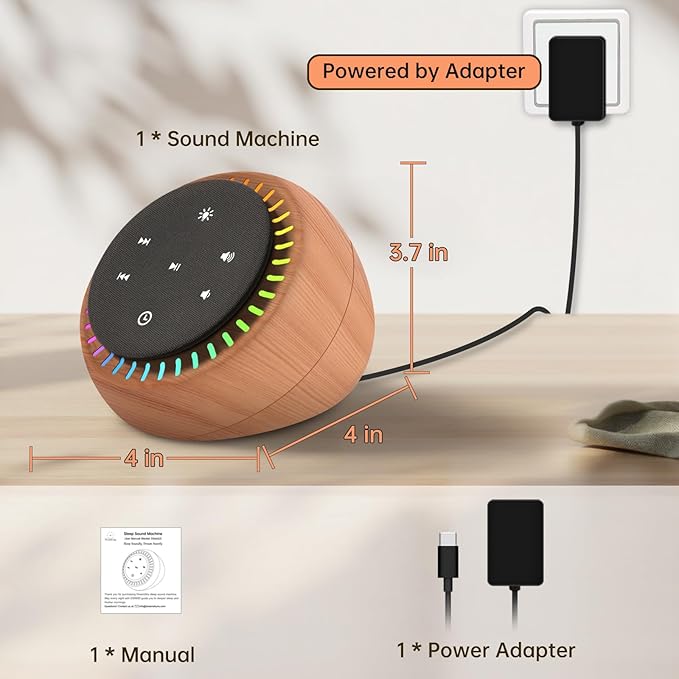 DreamSky Sound Machine for Sleep, White Noise for Sleeping Adults & Baby, Brown Noise Fan for Office Privacy & Noise Canceling, 26 Sounds & RGB Light, USB-C Powered for Home Travel