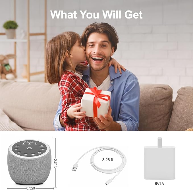 Santebee Sound Machine for Sleep, White Noise Sound Machine 388 Soothing Sounds, 3 Custom Buttons Smart APP Control Night Light, Noise Canceling Dimmable Clock for Adults Baby Kids Lullaby Office