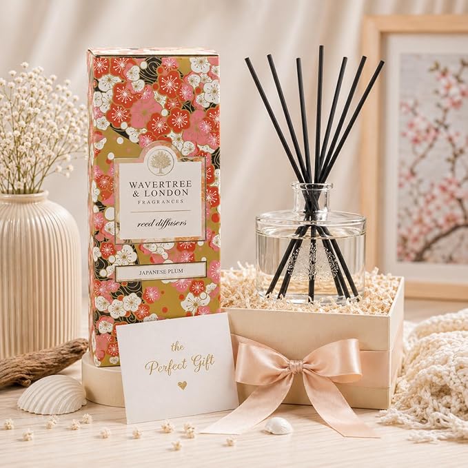 Wavertree & London Natural Japanese Plum Scented Reed Diffusers Set - Long Lasting Aromatherapy Air Freshener Diffuser with Sticks for Home & Office | 250ml Scented Diffuser with 6 Months Scent Life