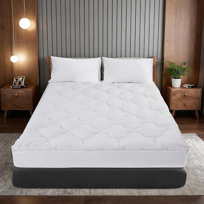 2 Inch Mattress Topper Queen Size Breathable Filled Soft Fluffy Supportive for Back Pain Relief, Bed Mattress Pad Pillow Topper with Extra Thick Padded Protector for 8"-21" Deep Pocket