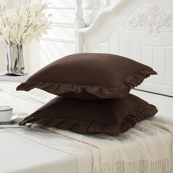 Merryword Chocolate Pillowcases 18x18 Dark Brown Throw Pillow Covers Pack of 2 Soft Microfiber Ruffle Decorative Pillowcase Cushion for Couch Sofa Bedroom