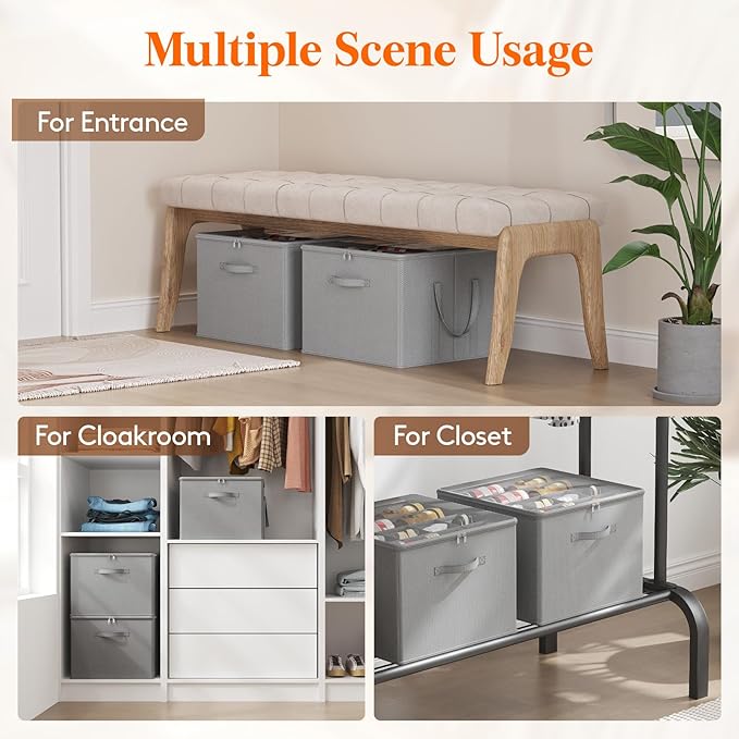 Lifewit Shoe Storage Organizer for Closet, Fabric Large Shoe Box Storage Containers with Clear Cover, Foldable Bins for Boots Heels Sneakers Fits 12-16 Pairs, 1 Pack Light Gray