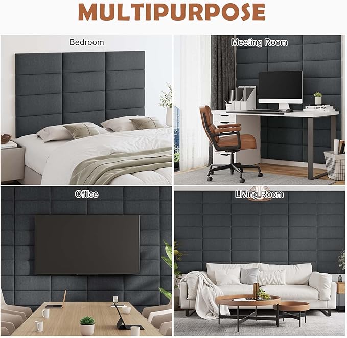IFNOW Upholstered Wall Mounted Headboard, 3D Soundproof Wall Panels Peel and Stick for King Size, Reusable and Removable Tufted Bed Headboard in Black (12 Panels, 10" x 24")