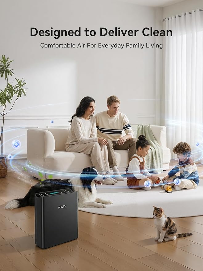 Afloia Air Purifier for Home Large Room Bedroom Up to 2000Ft² with PM2.5 Air Quality Monitor Smart Auto Mode, Washable Pre Filter Cleaner for Pet, Black