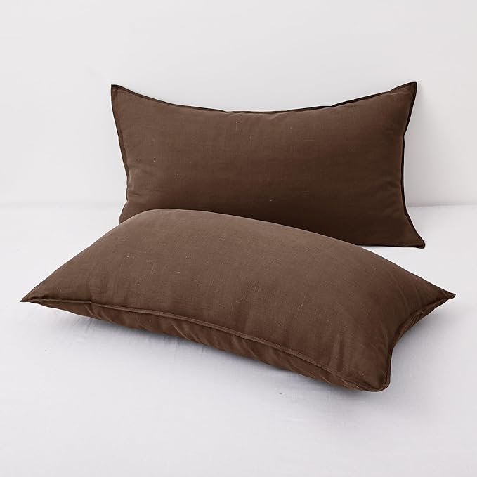 CHUFFED 100% French Linen Pillow Cases King Size Set of 2, Stone Washed Flax Pillow Covers with Zipper Closure - Breathable & Cooling for Hot Sleepers,20x36 Inches, Cocoa