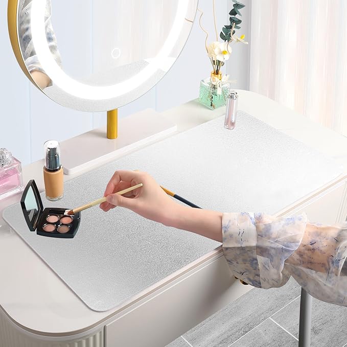 Makeup Mat for Vanity to Protect Desk Top 23.6 x 11.8in, Dual-Sided Makeup Mat, Easy to Clean Desk Pad - Waterproof and Oilproof Vanity Accessories (Silver and Grey)