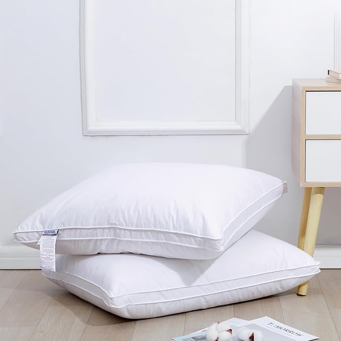 Soft Down Pillows for Sleeping(1 Pack), Queen(20inx30in)-White Goose Down Feather Bed Pillow Inserts, 100% Cotton Cover, Lightweight, for All Sleep Positions
