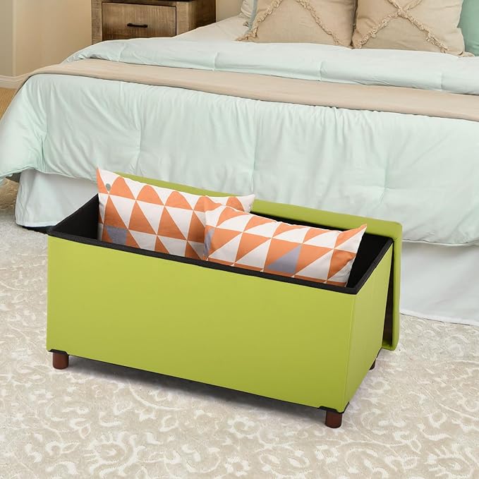 Dorriss Storage Ottoman for Living Room Ottoman with Tray Bedroom Foot Rest Stool with Legs Small Ottomans Coffee Table Foldable Footstool Faxu Leather (Light Green)