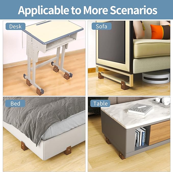 Bed Risers with Adjustable Screw Clamp, Fits Thickness of Furniture Frame from 0 to 1.5 Inch, Elevation in Heights 4" Heavy Duty Risers for Table Cabinet Dresser Support up to 5000lbs (4Pack, Beige)