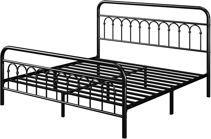 Allewie 14 Inches King Size Metal Platform Bed Frame with Victorian Style Curved Iron-Art Headboard/Footboard, Metal Slats Support, Easy Assembly, Under Bed Storage, No Box Spring Required, Black