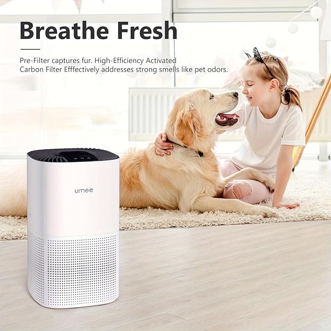 Air Purifier for Home Bedroom, Circulating Air for Room Up to 540 ft², Sleep Mode with 24 dB Quiet, 4 Modes, 12 H Timer, Portable for Office, Dorm, Kitchen, Living Room, White