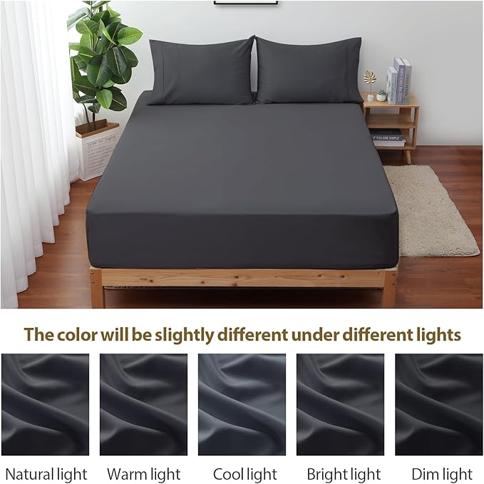 2-Pack Pure Cotton Fitted Sheet King Size, 600 Thread Count 16" Deep Pocket Egyptian Cotton Fitted Sheet (2pcs, King, Dark Grey)