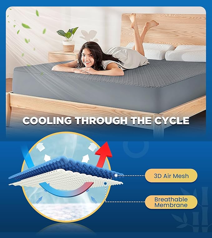 Premium 100% Waterproof Twin Mattress Protector, Breathable Cooling 3D Air Fabric Mattress Cover, Hypoallergenic Noiseless Bed Cover Vinyl Free, 8-21'' Deep Pocket (Gray)