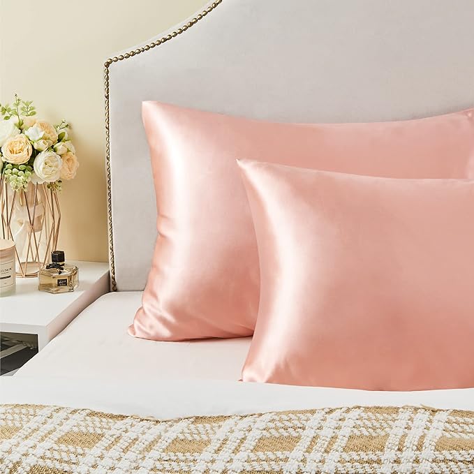 BEDELITE Satin Pillowcase for Hair and Skin, Super Soft Similar to Silk Pillow Cases 4 Pack with Envelope Closure, Cooling Pillowcases for Women Men (20"x26" Standard Size, Coral)