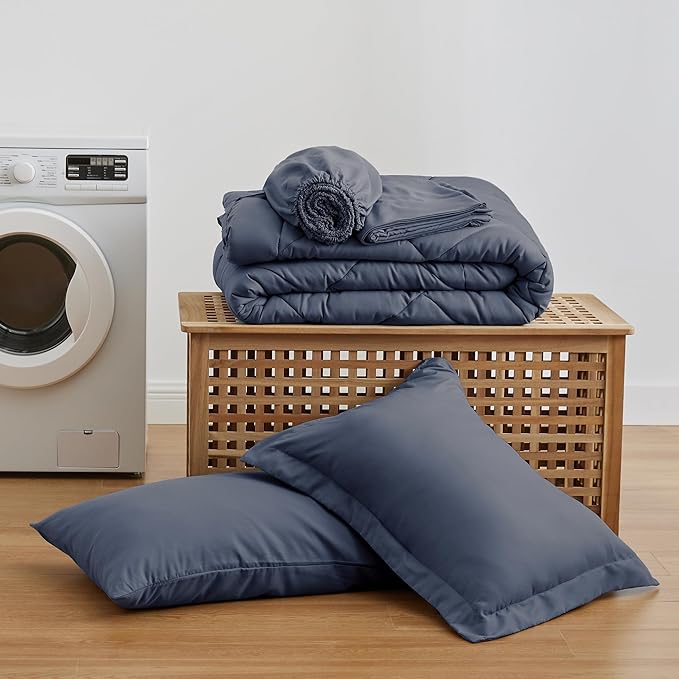 Love's cabin Twin Comforter Set Navy Blue, 5 Pieces Twin Bed in a Bag, All Season Bedding Sets with 1 Comforter, 1 Flat Sheet, 1 Fitted Sheet, 1 Pillowcase and 1 Pillow Sham | Soft, Breathable, Lightweight, Comfortable