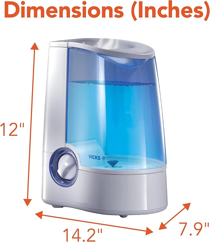 Vicks Warm Mist Humidifier Filter-Free 1-Gal Tank, Auto Shut-Off, Night Light, VapoPad and VapoSteam Compatible