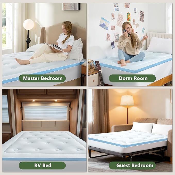 Hansleep California King Mattress Topper Memory Foam, California King Foam Mattress Topper Viscose Derived from Bamboo, Cal King Size Bed Mattress Pad Cover for Back Pain Relief, 72" x 84", White