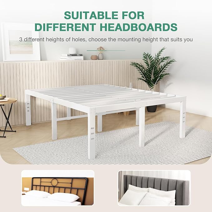 Novilla Full Size Bed Frame, 18 Inch Metal Platform Bed Frame Full Size with Storage Space Under Bed, Heavy Duty Steel Slat Support, Easy Assembly, No Box Spring Needed, White
