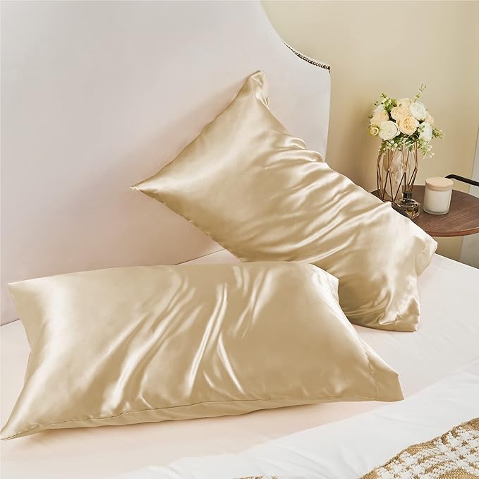 BEDELITE Satin Pillowcase for Hair and Skin, Super Soft and Cooling Similar to Silk Pillow Cases 2 Pack with Envelope Closure, Gift for Women Men(20"x36" King Size, Champagne)