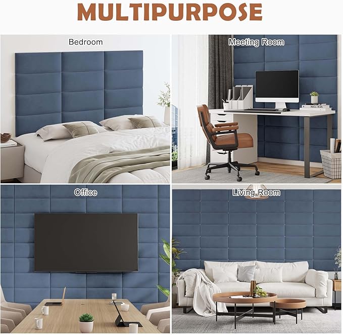 IFNOW Wall Mounted Upholstered Headboard Full, 3D Peel and Stick Soundproof Wall Panels, Reusable and Removable Padded Headboard Leather Bed Headboard, 6 Panels Headboard 9.84" x 23.62", Navy Blue