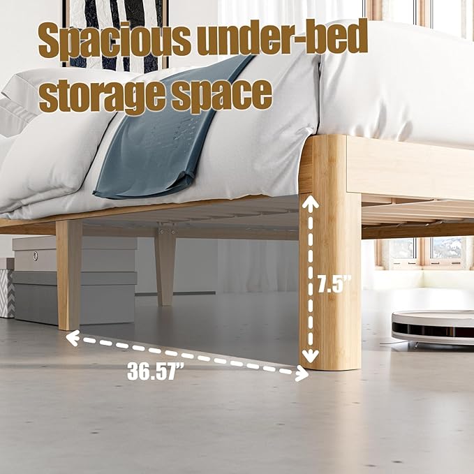 10 Inch High Bamboo Wood Twin XL Bed Frame Platform, Metal Slat Support XL Twin Bed Frame, No Box Spring Needed, Easy Assembly, Noise Free, Reinforced