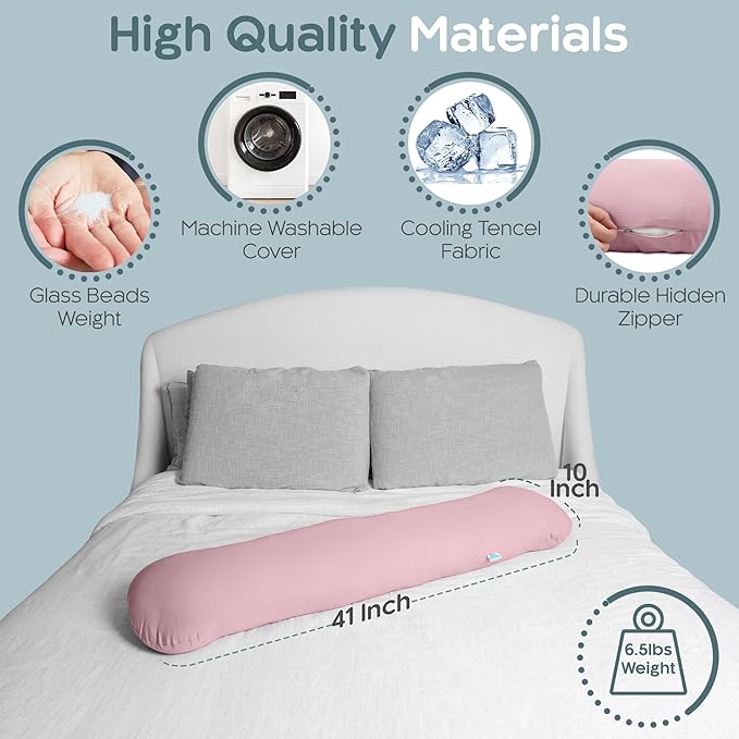 SleepCloud Weighted Body Pillow 6.5lbs - Weighted Pillow for Deeper Sleep (41” x 10”) - Cooling Body Pillows for Adults, Full Body Pillow for Adults, Side Sleeper Body Pillows with Cover (Blossom)