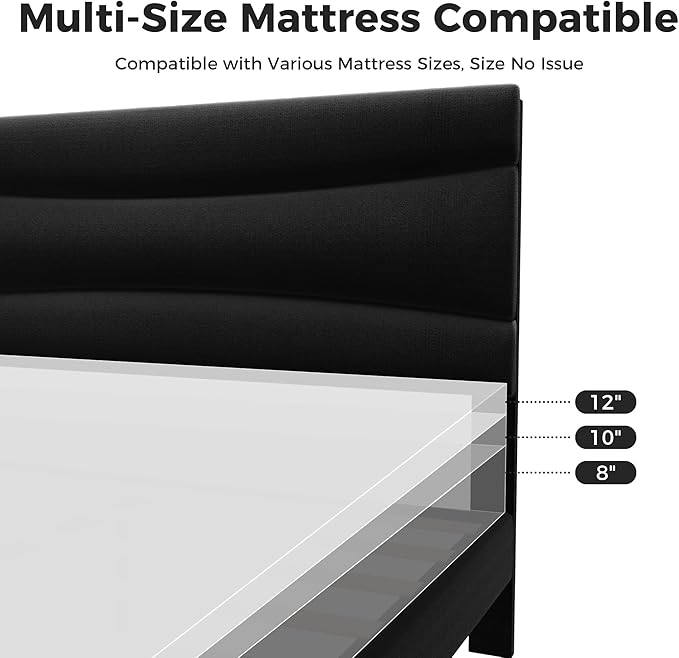 GarveeHome Full Modern Upholstered Bed Frame with Soft Padded Headboard,Sturdy Metal Steel Slat Support, Noise-Free Quiet Design,Easy Assembly,Heavy Duty Stable Bed Frame(Black)