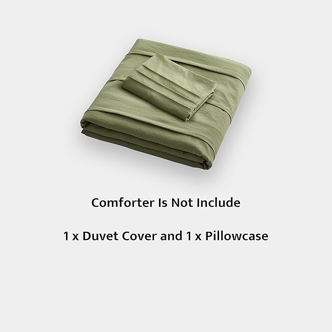Oli Anderson Sage Green Duvet Cover Twin Size - Pleated Twin Duvet Cover, 2PCS Soft and Breathable Textured Bedding Set with Zipper Closure(Sage Green,68"x90")