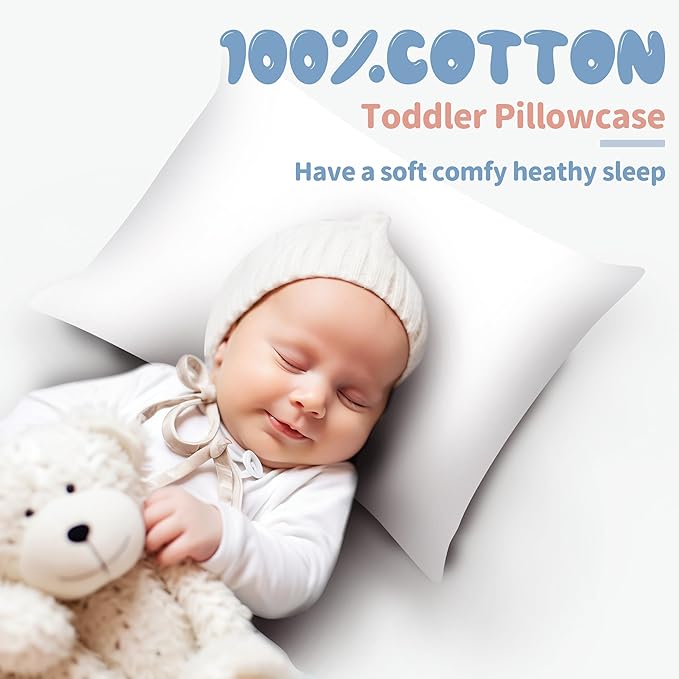 100% Egyptian Cotton Zippered Toddler Pillowcases Set of 2, 600 Thread Count Small Pillow Cases, Super Soft and Breathable Pillow Protector, 13x18 Inches (White, Toddler)