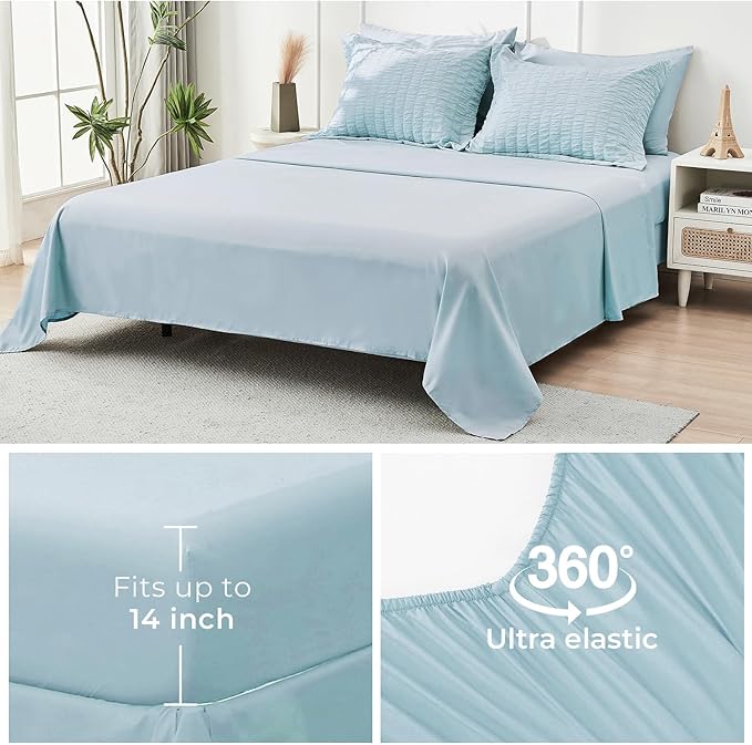 HYMOKEGE Lake Blue Twin XL Comforter Set Seersucker 5 Pieces, All Season Luxury Bed in a Bag for Bedroom, Bedding Set with Comforters, Sheets, Pillowcase & Sham