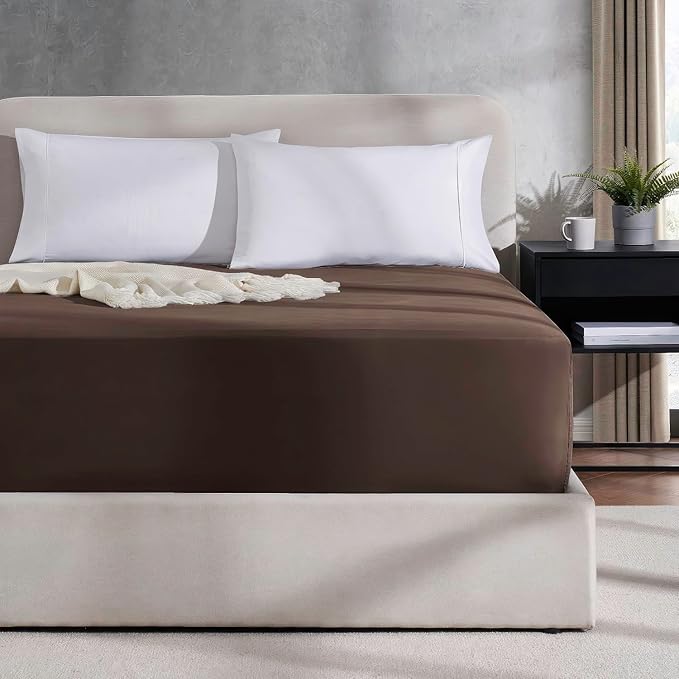Nestl 2 Pack Chocolate Brown Fitted Sheet Extra Deep Pocket, Hotel Luxury QueenFitted Sheet Only Easily Fits 18 to 24 Inch Mattress, Super Soft, Wrinkle-Free and Breathable with Corner Straps