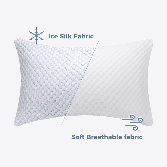 OSBED Cooling Adjustable Shredded Memory Foam Pillows Queen Size Set of 4 - Temperature-Regulating for All Sleepers with Dual Airflow Ventilation(CertiPUR-US & Hypoallergenic & Machine Washable)