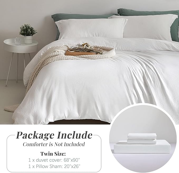 MILDLY Super Soft Duvet Cover 2pcs - 100% Washed Microfiber White Twin/Twin XL Comforter Cover Set with Zipper Closure & Corner Ties (No Comforter)