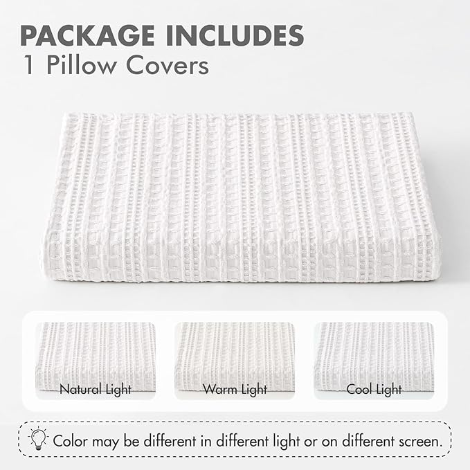 100% Cotton Waffle Weave Body Pillowcase, 1 Pack 20x54 Decorative Body Pillow Cover for Bed Couch Sofa, Neutral Long Cushion Sham Modern Farmhouse Home Decor, White