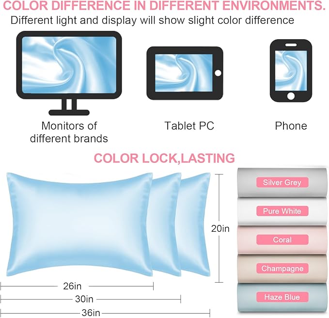 Silk Pillow Cases Standard Size with Hidden Zipper, Mulberry Silk Pillowcase for Hair and Skin, Smooth and Soft Breathable Cooling Silk Satin Pillow Covers for Sleeping, Gifts for Women, Sky Blue