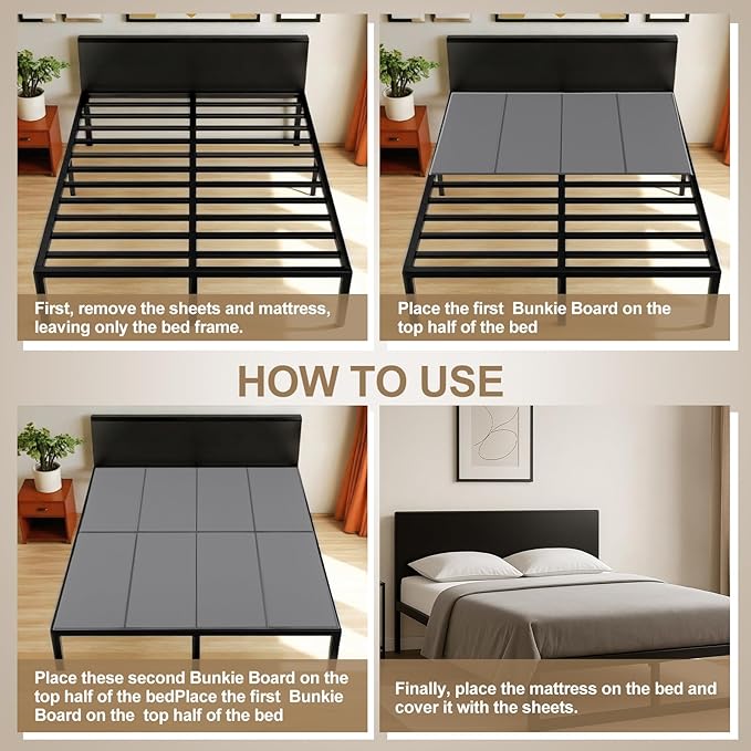 CroBlissful 10mm Bunkie Board Queen Size 60 x 80'' Heavy Duty Queen Bunkie Board Moisture Resistant Sleeper Sofa Support Under Mattress for Metal Frame Low Profile Bed Support Platform Bed Couch(Gray)