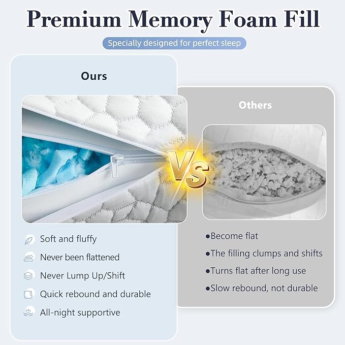 Yettbea Adjustable Shredded Memory Foam Pillows King Size Set of 2, Luxury Bamboo Cooling Pillow w/Washable Zippered Cover, Soft or Firm Support Bed Pillow for Side, Back, Stomach Sleeper