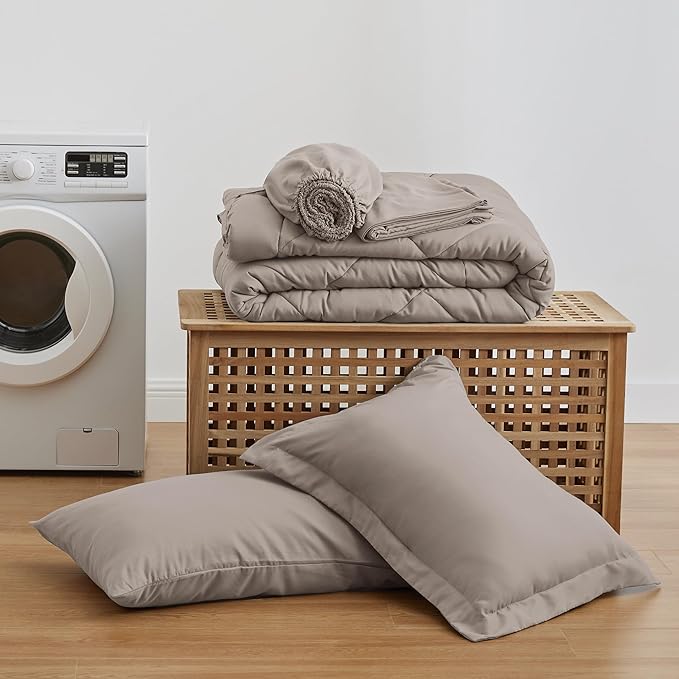 Love's cabin Twin Comforter Set Burlwood, 5 Pieces Twin Bed in a Bag, All Season Bedding Sets with 1 Comforter, 1 Flat Sheet, 1 Fitted Sheet, 1 Pillowcase and 1 Pillow Sham | Soft, Breathable, Lightweight, Comfortable