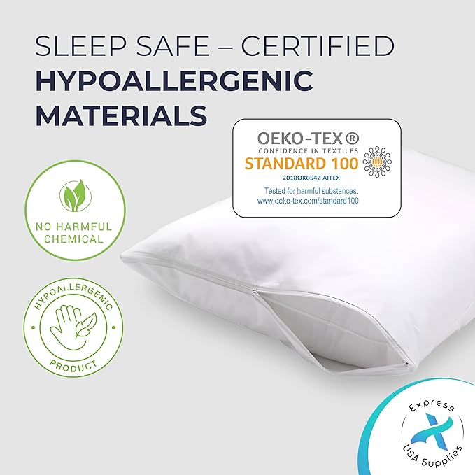 Set of 4 Standard/Queen Waterproof Pillow Protectors - Temperature Balancing, Allergist Recommended - Premium Breathable, Zippered Protectors (White)