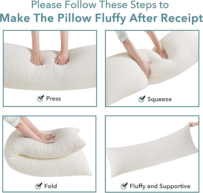 Oubonun Full Body Pillow for Adults, Soft and Fluffy Large Body Pillow for Sleeping, Premium Long Bed Pillow for Side Sleepers(20x54,Cream)