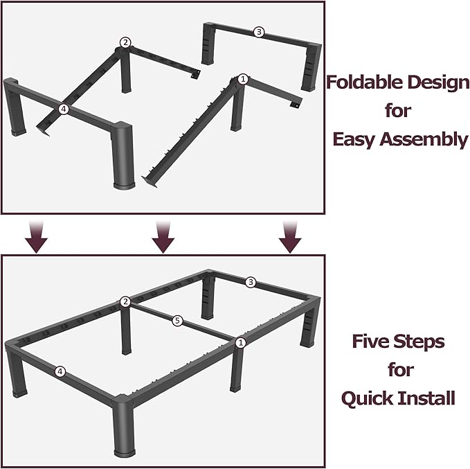 Bilily 10 Inch Low Twin Bed Frame with Round Corner Legs,3500 LBS Heavy Duty Low Profile Twin Size Metal Platform, Steel Slats Support No Box Spring Needed Easy Assembly Noise-free for Kids Room,Black