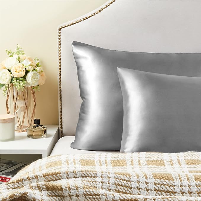 BEDELITE Satin Pillowcase for Hair and Skin, Super Soft Similar to Silk Pillow Cases 4 Pack with Envelope Closure, Cooling Pillowcases for Women Men (20"x40" King Size, Grey)