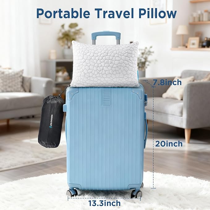 Cooling Pillow Camping Size 1 Pack, Adjustable Bed Pillows for Sleeping, Small Shredded Memory Foam Pillow for Backpacking Hiking, Airplane, Medium Firm Camping Travel Pillow with Washable Cover