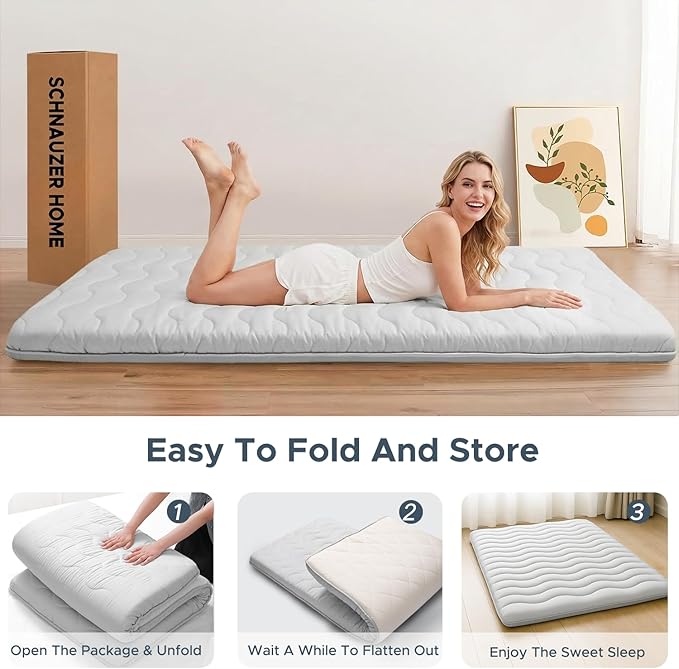 Japanese Futon Floor Mattress, 100% High Density Comfortable Foam, 3.5" Thicken Foldable Mattress Tatami Mat Sleeping Pad, Ideal for Comfort and Support, Kids Floor Lounger Pillow Bed Sofa (Full)