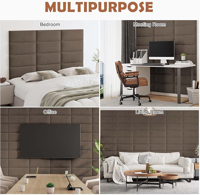 IFNOW Wall Mounted Upholstered Headboard King, 3D Peel and Stick Soundproof Panels, Reusable and Removable Padded Leather Bed Headboard, 12 Panels 9.84" x 23.62", Coffee