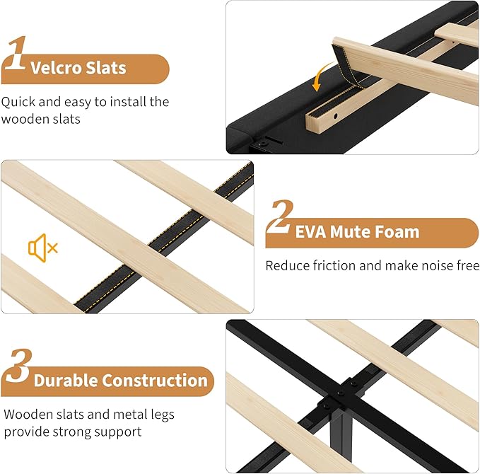 IDEALHOUSE Queen Size Bed Frame with Adjustable Headboard, Velvet Upholstered Platform Queen Bed Frame, Vertical Channel Tufted, Strong Wooden Slats, No Box Spring Needed, Easy Assembly, Black